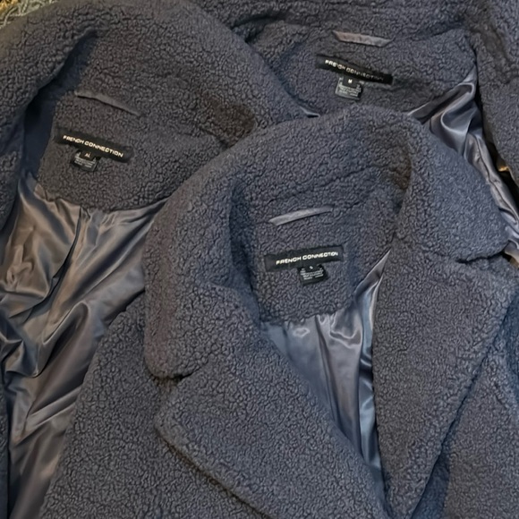 FRENCH CONNECTION Faux Shearling Teddy Coat S 21” p2p Denim Blue $200 Retail NWT - Picture 6 of 13